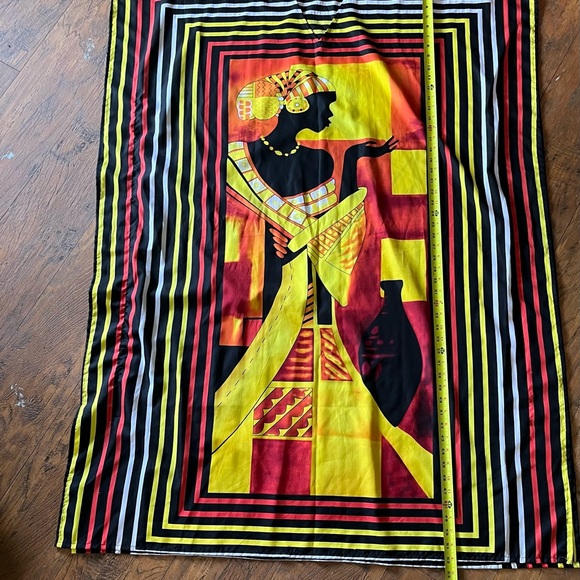 Wmns mumu Kalftan long satin like black/yellowl/red v neck cap sleeve one size - Picture 4 of 9